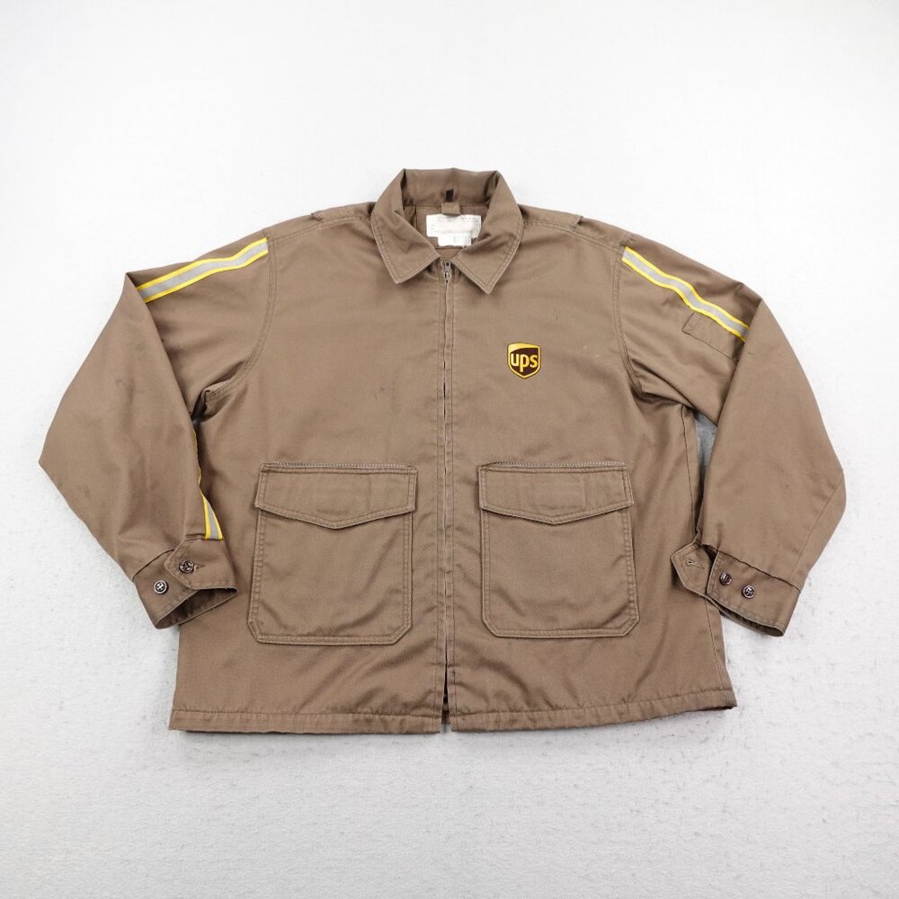 Vintage UPS Jacket Mens Large Brown GA Rivers Employee Uniform Chore Work Coat